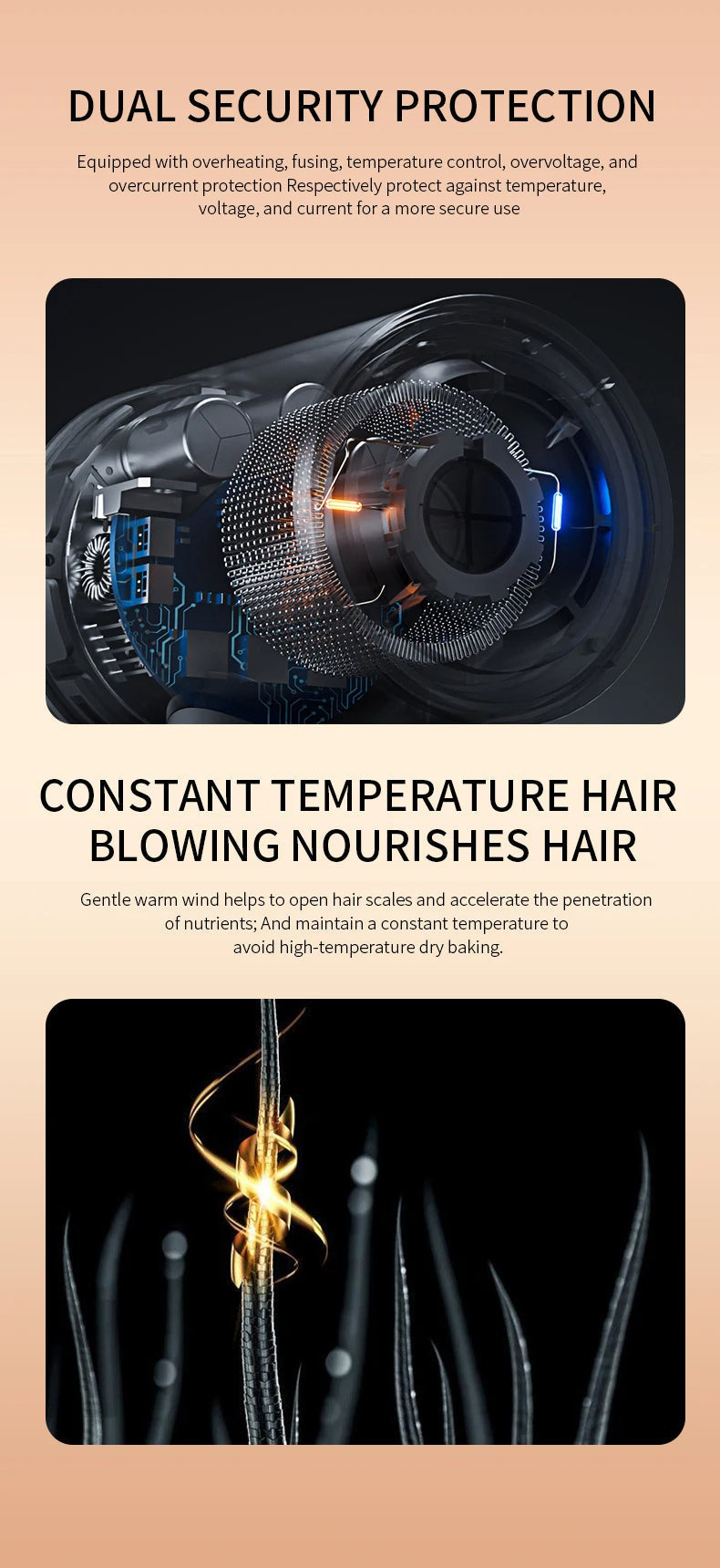 Ergonomic unisex 2400W hair dryer with negative ions for advanced hair care & styling.