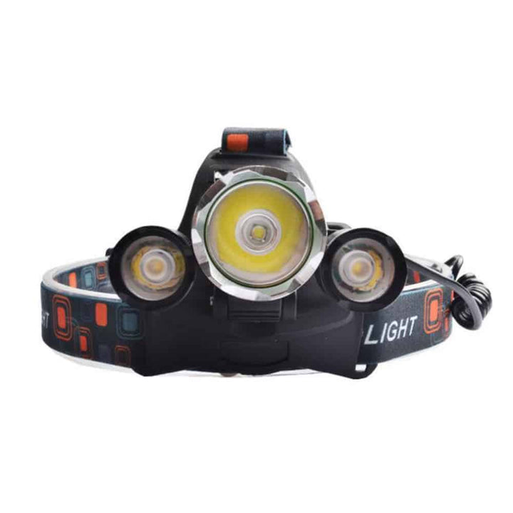 Powerful 5000 Lumen LED headlamp with USB rechargeable battery, perfect for hands-free outdoor adventure & work.