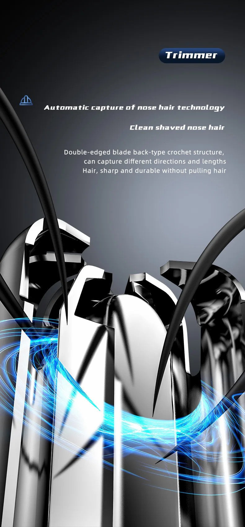 Professional rechargeable nose & ear hair trimmer. Painless grooming for men & women's personal care.
