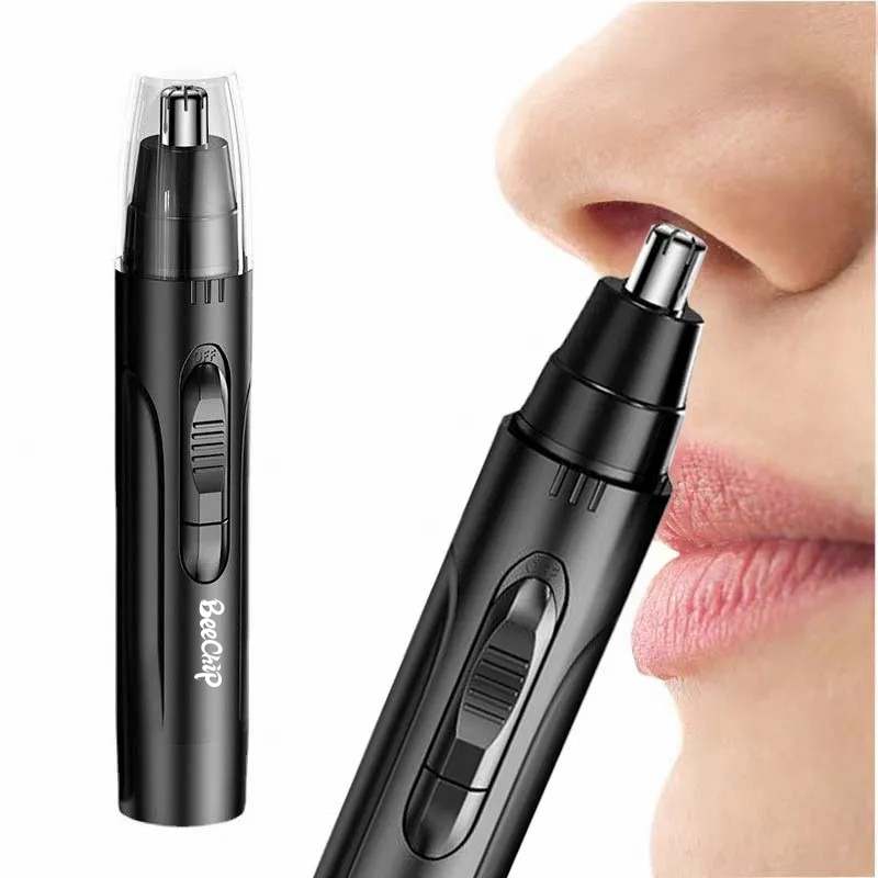 Rechargeable nose & ear hair trimmer. Painless grooming tool for men & women. Personal care electric device.
