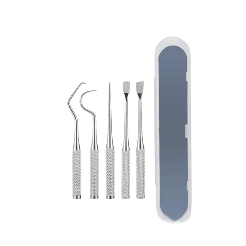 Dental tool kit: stainless steel plaque remover & tartar scraper for deep teeth cleaning.