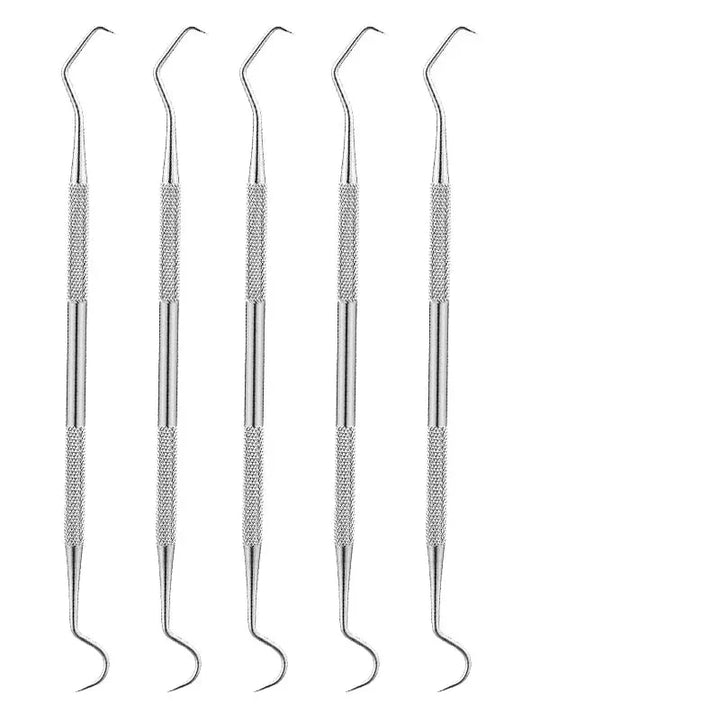 Ergonomic tartar scraper and plaque remover for precise personal dental hygiene.