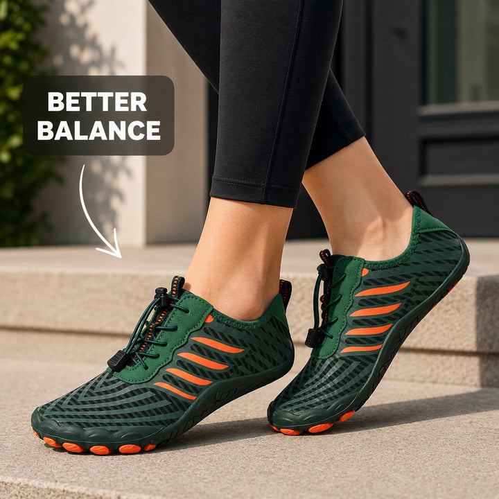 Flexible sole women's athletic shoes, barefoot design, quick lace for active women.