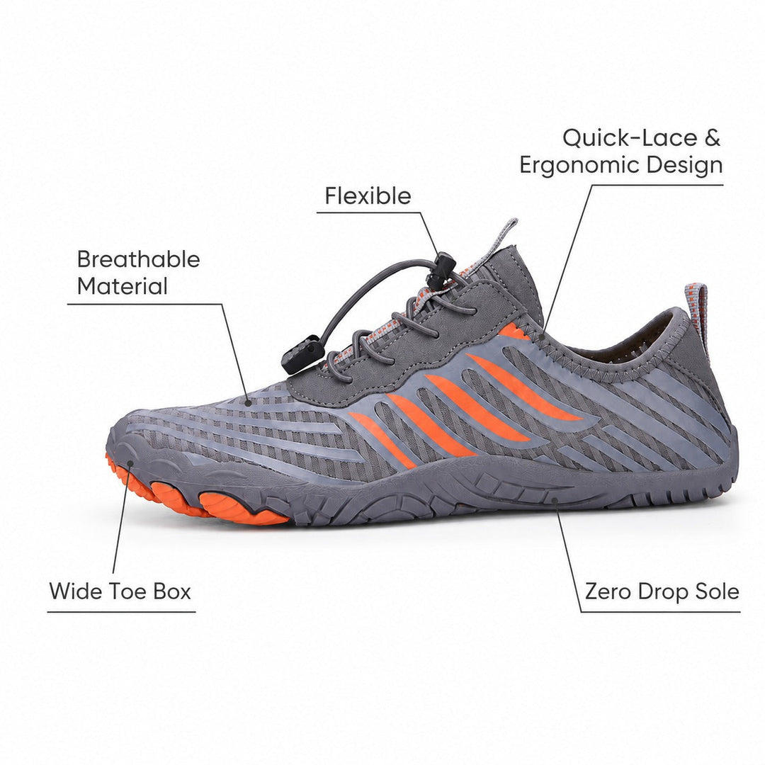 Premium women's walking shoes, zero drop, flexible sole for natural foot comfort.
