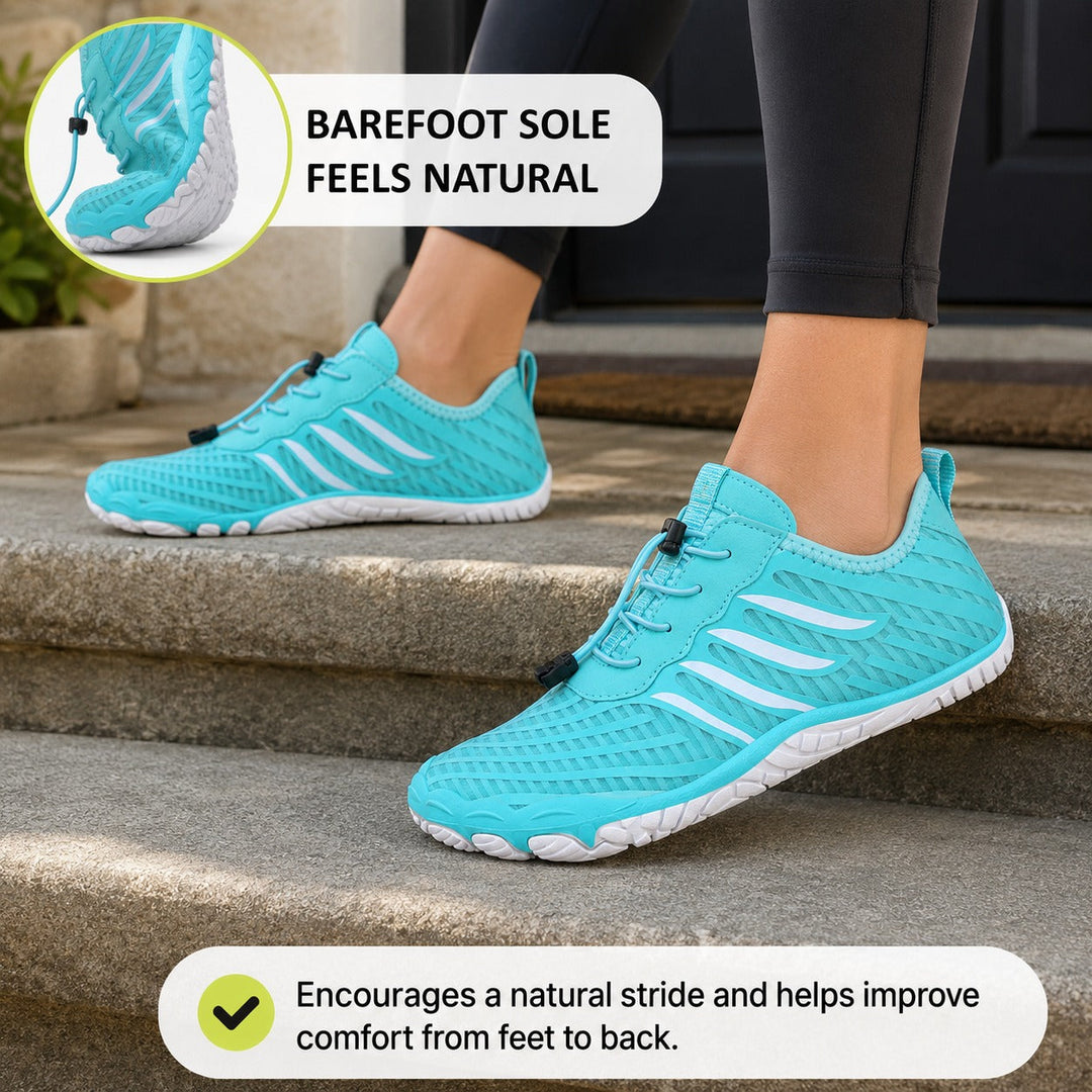 Zero drop women's walking shoes, barefoot feel, wide toe for ultimate natural comfort.