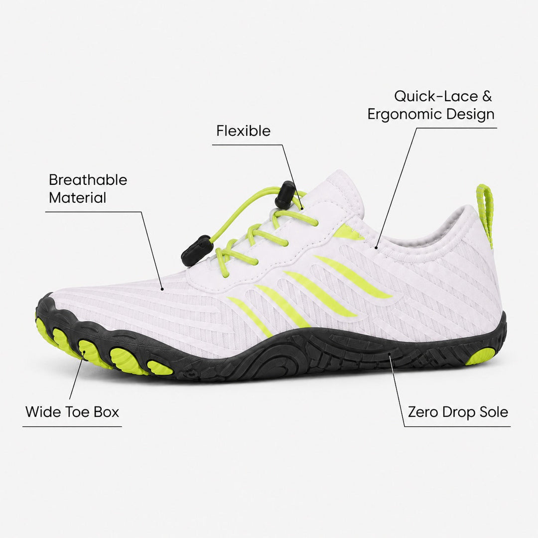 Women's zero drop walking shoes, flexible sole for natural comfort and foot health.