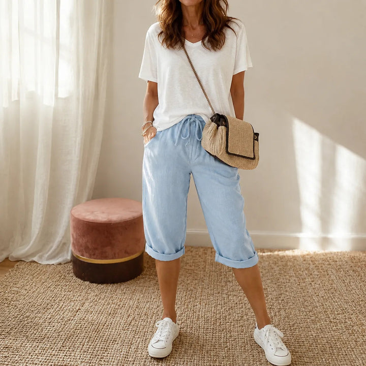 Everyday women's casual capri pants, comfortable pull-on with elastic waist, perfect for summer.