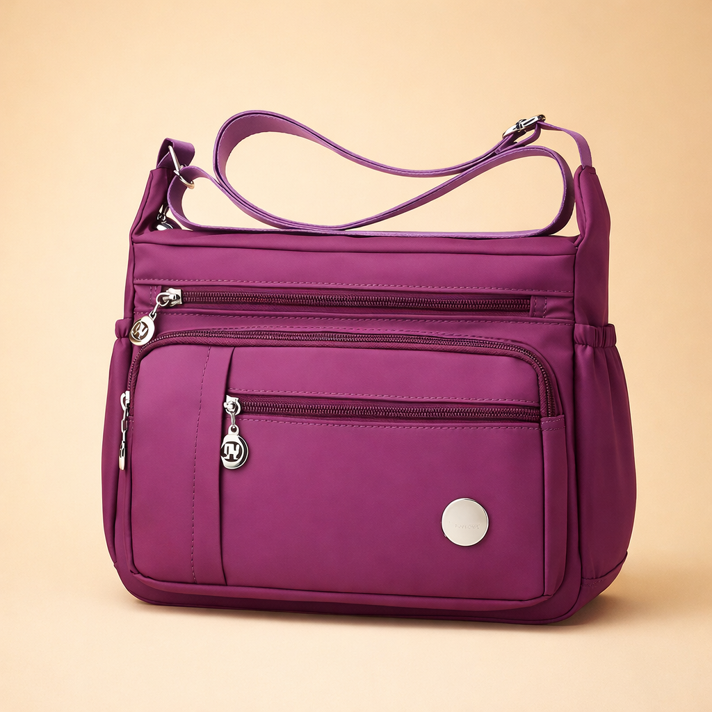 Women's practical travel crossbody bag, multi-pocket design, adjustable strap for hands-free convenience.
