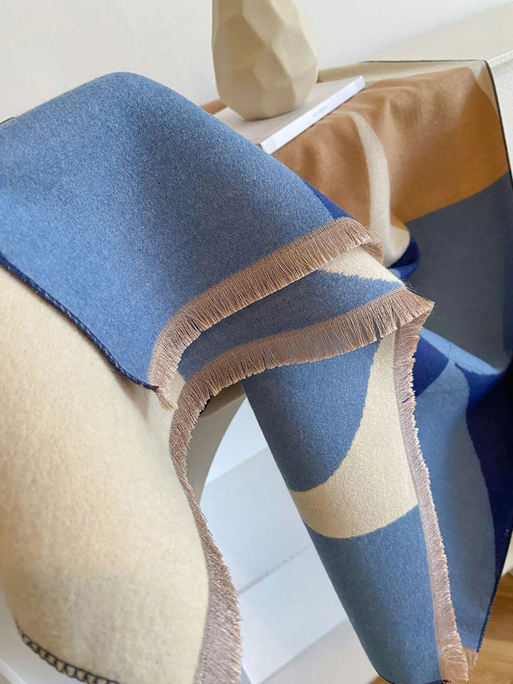 Warm & soft women's cashmere scarf, reversible two-tone design, a luxurious winter fashion wrap.