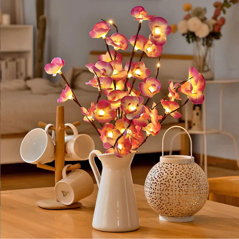 Elegant Nvroome LED flower branches with warm white light, ideal for decorative home decor.