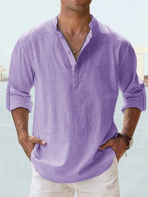 Men's casual long sleeve button-down shirt, comfortable for everyday wear. Smart casual spring fashion.