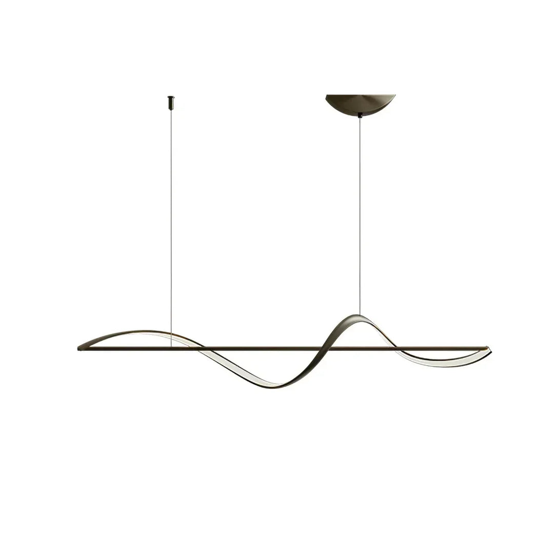 Unique wavy LED pendant light, modern design for kitchen and dining spaces.