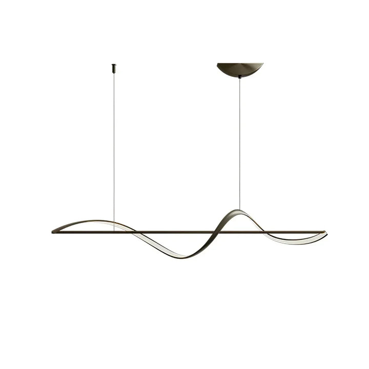 Unique wavy LED pendant light, modern design for kitchen and dining spaces.