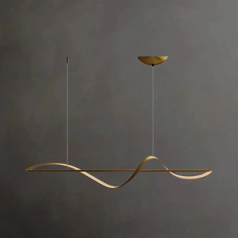 Bright wavy LED pendant, modern lighting solution for kitchen island and dining areas.