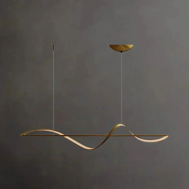 Bright wavy LED pendant, modern lighting solution for kitchen island and dining areas.
