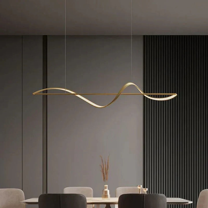 Chic wavy LED ceiling lamp, contemporary design enhancing kitchen & dining decor.