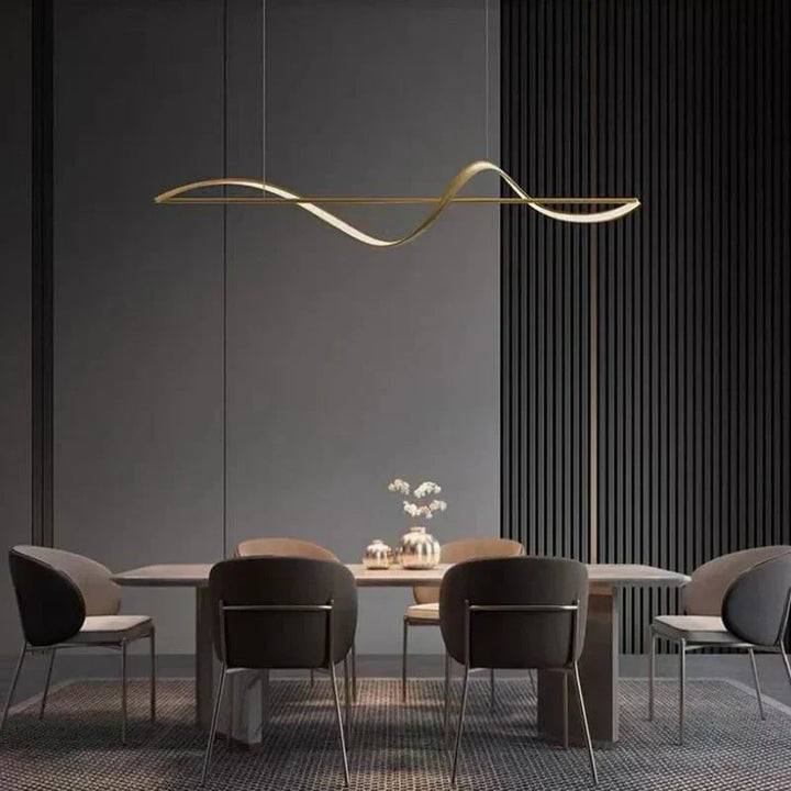 Minimalist wavy LED pendant lamp, modern home lighting for kitchen & dining.