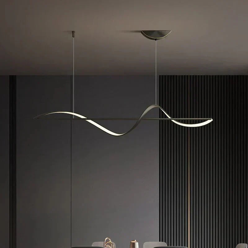 Sculptural wavy LED pendant, stylish contemporary lighting for home & dining.