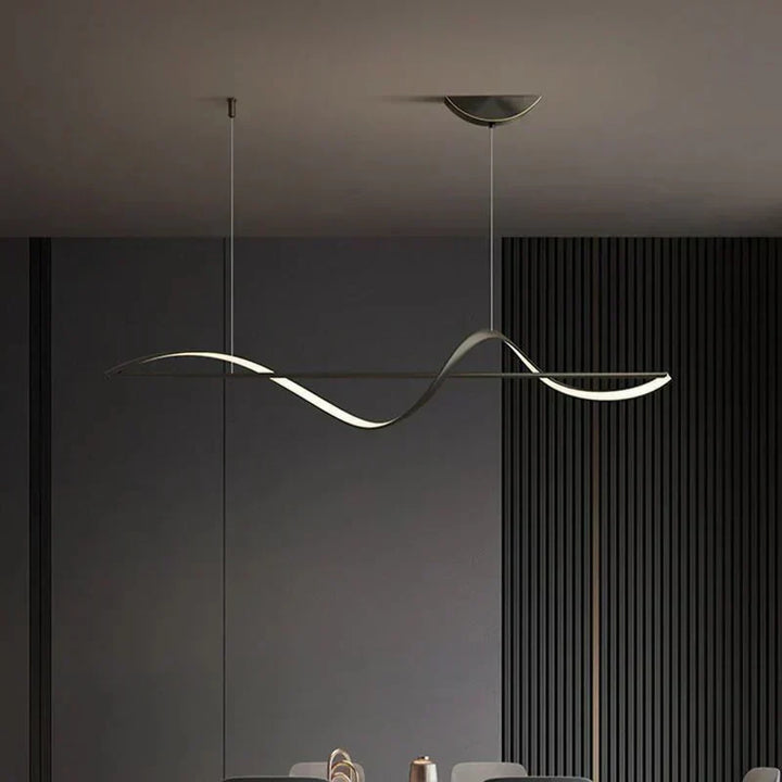 Sculptural wavy LED pendant, stylish contemporary lighting for home & dining.