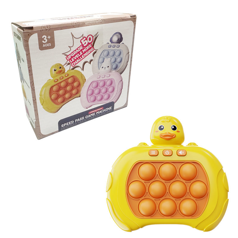 Child playing Quick Push reaction game, developing hand-eye coordination & brain skills with sensory fun.