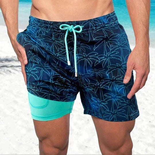 Men's tropical print lined swim shorts, ideal for beach & pool activities. [[lstfy-media:1]]