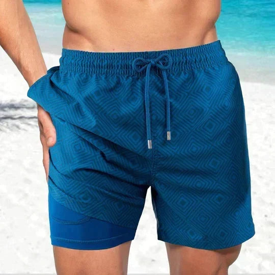 Lined men's tropical print swim shorts, comfortable & stylish for beach or pool. [[lstfy-media:10]]