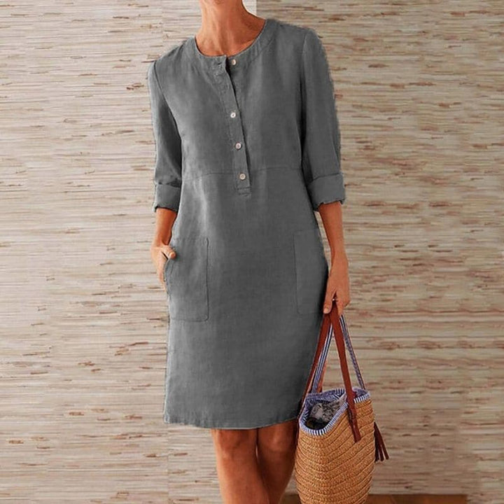 Raina | Women's Button Front Shift Dress - Blue - Image 4