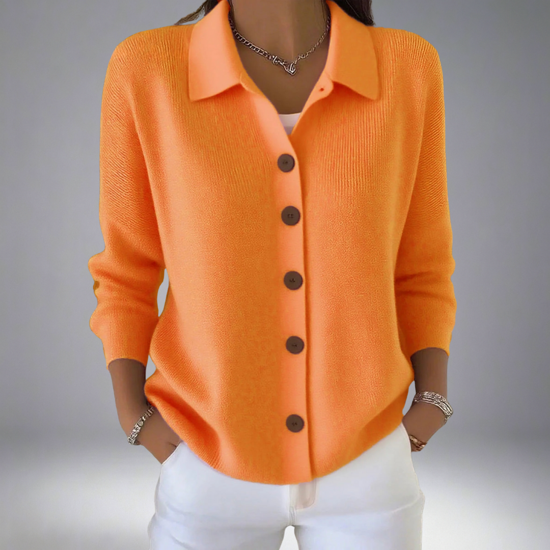 Raina | Women's Collared Button Front Cardigan - Orange - Image 1