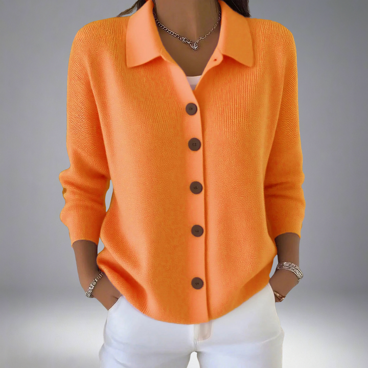 Raina | Women's Collared Button Front Cardigan - Orange - Image 1