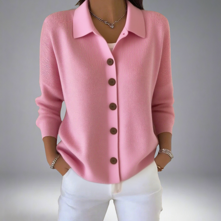 Raina | Women's Collared Button Front Cardigan - Orange - Image 2