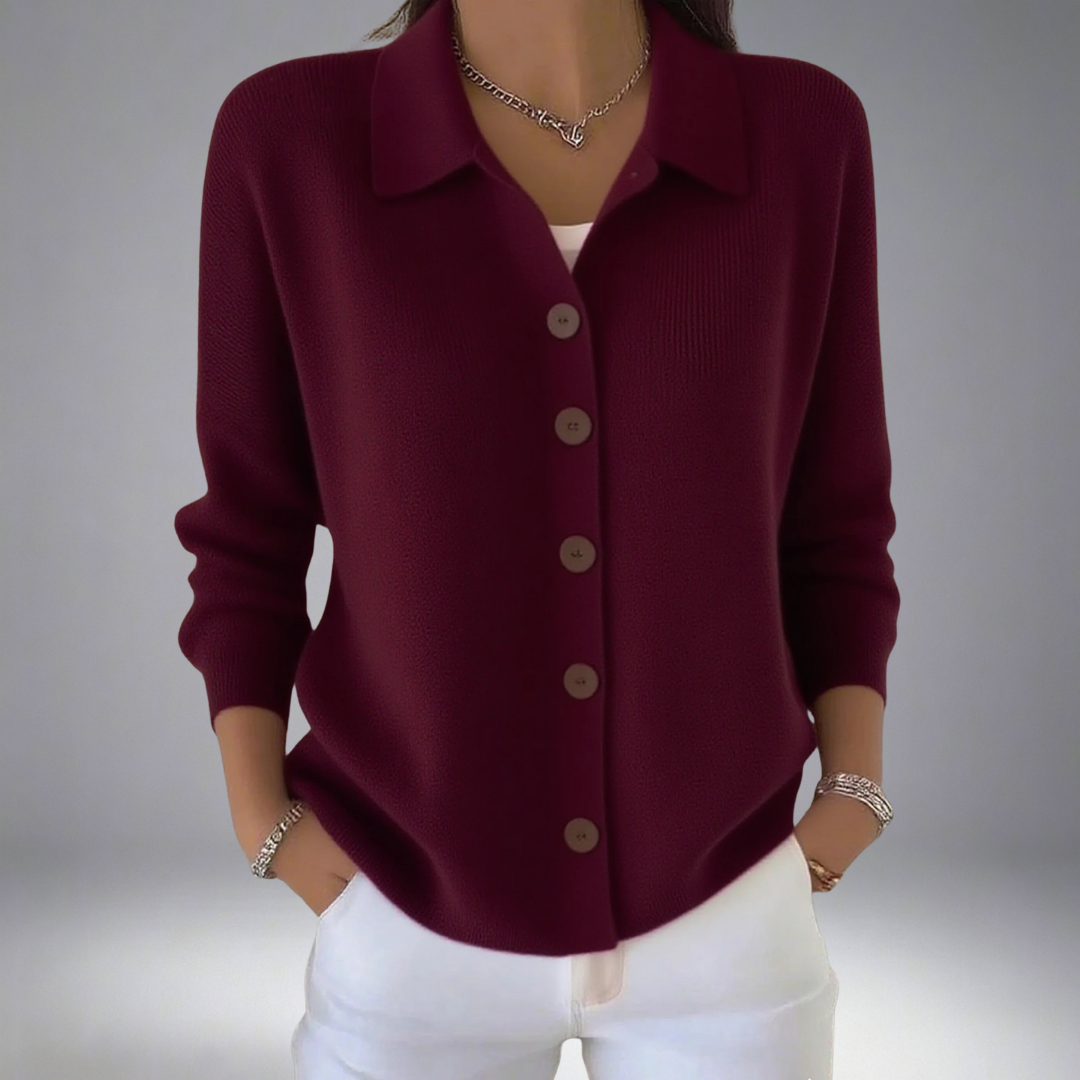 Raina | Women's Collared Button Front Cardigan - Orange - Image 4