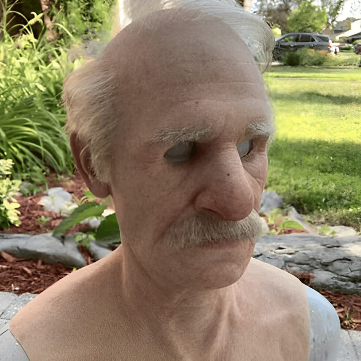 Realistic latex old man mask, adult size, perfect for spooky Halloween fun, with a movable mouth.