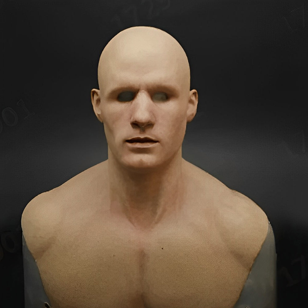 Unisex old man character mask with a realistic finish and interactive movable mouth for acting.
