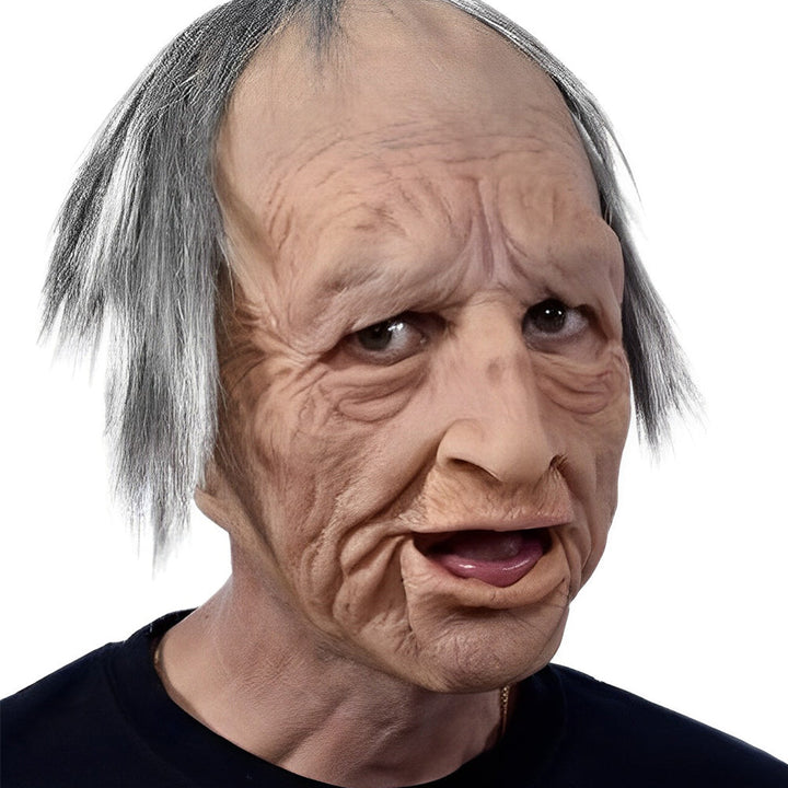 Spooky old man Halloween mask, realistic design, latex material, with a movable mouth feature.