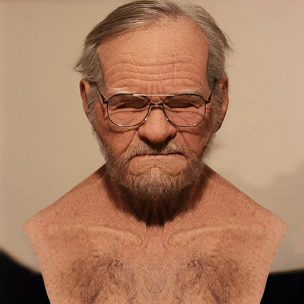 Unisex latex old man mask, highly realistic with dynamic movable mouth for cosplay.