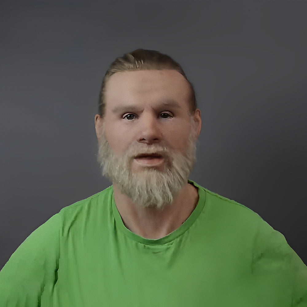 Detailed old man cosplay mask, perfect for Halloween, featuring a functional movable jaw.