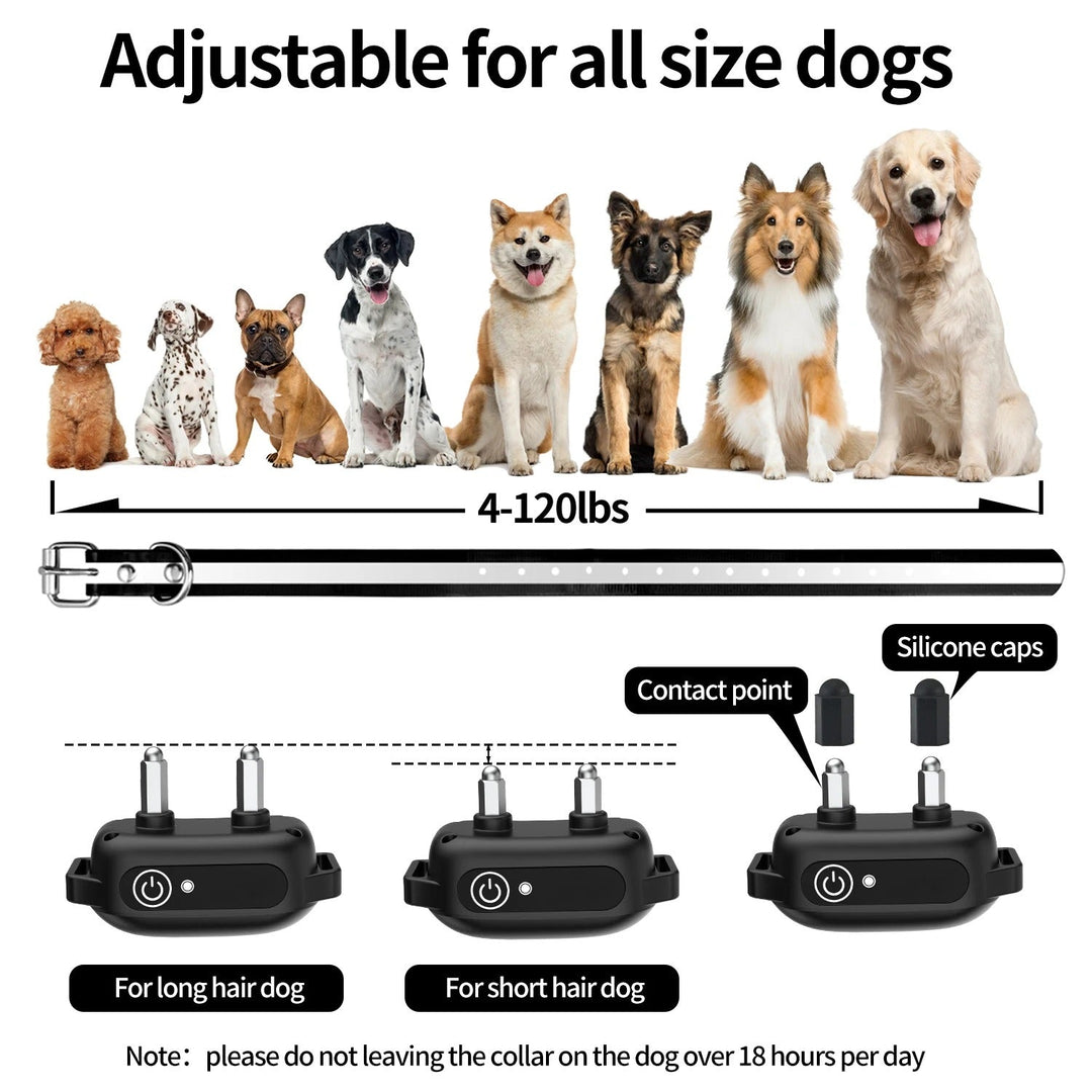 Durable waterproof rechargeable dog training collar with remote control for pet behavior guidance.