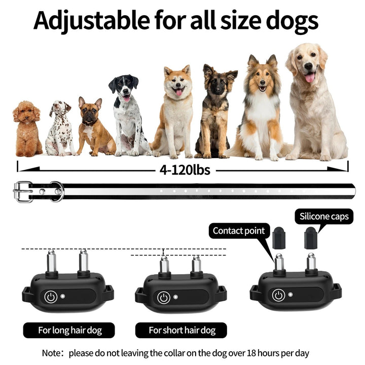 Durable waterproof rechargeable dog training collar with remote control for pet behavior guidance.