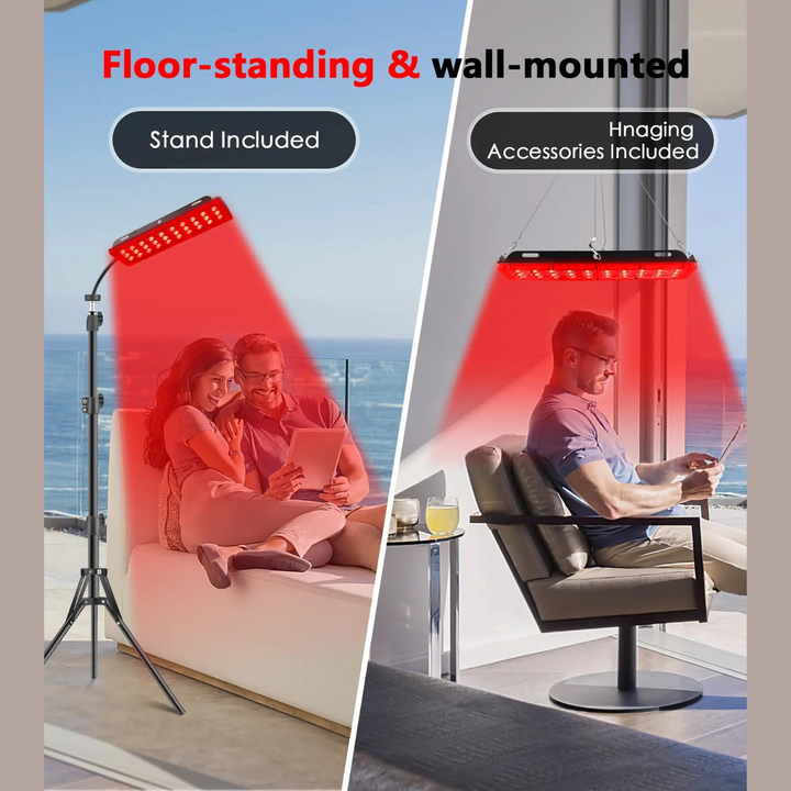 Adjustable red light therapy lamp stand for effective pain relief, muscle recovery, and comprehensive home therapy.