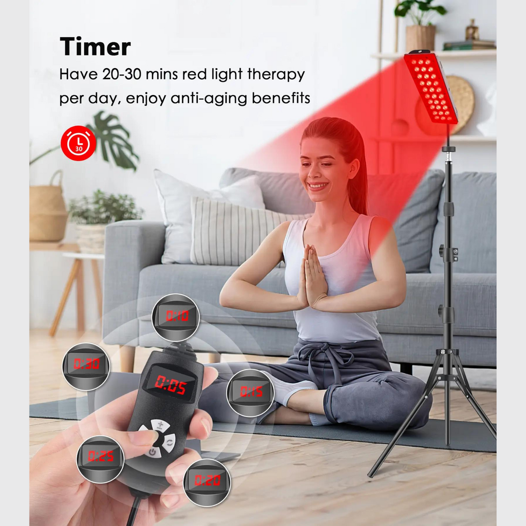 Red light therapy stand, adjustable, for improved skin health, anti-inflammatory effects, and targeted wellness.