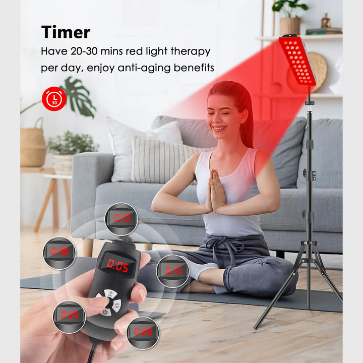 Red light therapy stand, adjustable, for improved skin health, anti-inflammatory effects, and targeted wellness.