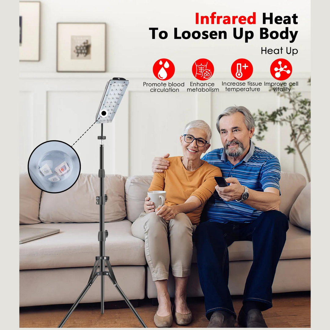 Targeted wellness delivered by an adjustable red light therapy stand for comprehensive pain & muscle relief.