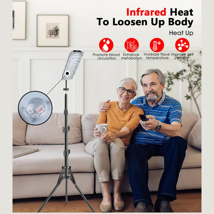 Targeted wellness delivered by an adjustable red light therapy stand for comprehensive pain & muscle relief.