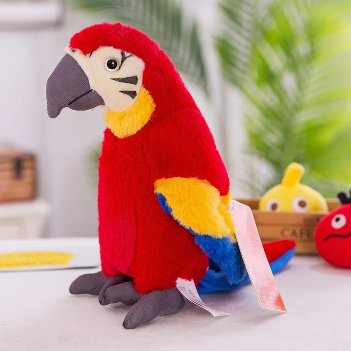 Vibrant interactive plush parrot toy, a soft companion for children's speech and play.