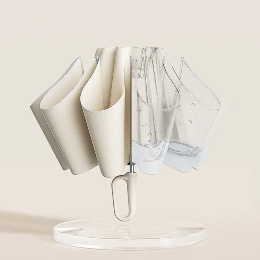 Heavy-duty windproof umbrella, reflective safety design, essential for stormy weather.