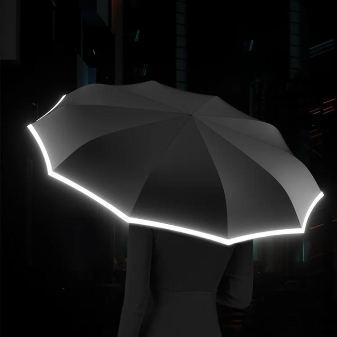 Compact, durable unisex umbrella, StormShield technology, reflective for nighttime safety.