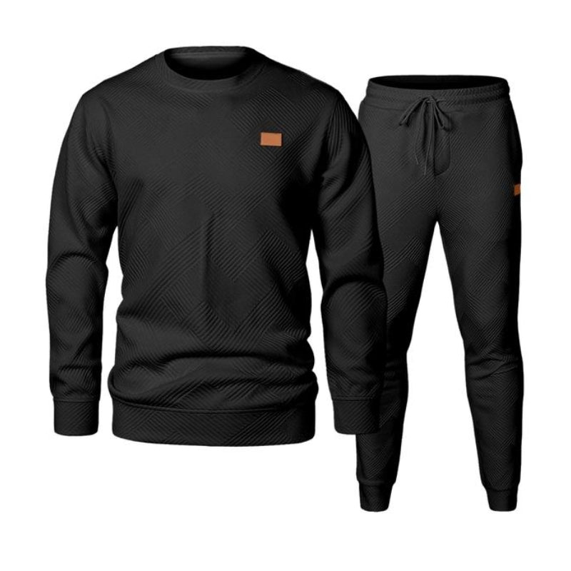 Men's grey 2-piece crew neck tracksuit set. Comfortable loungewear with sweatshirt & joggers.