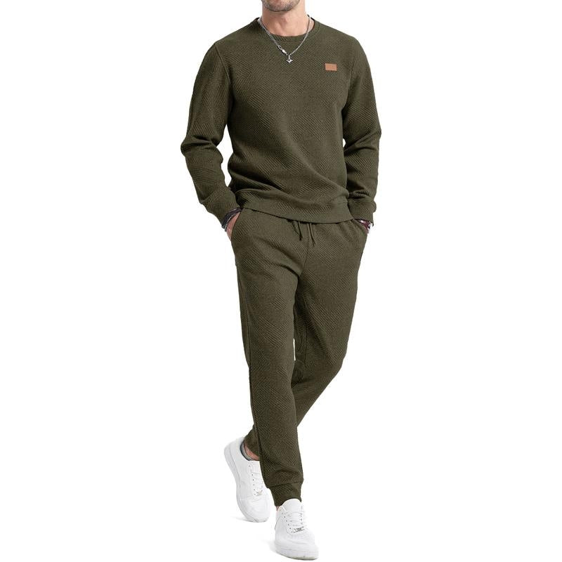 Men's fashion: 2-piece crew neck tracksuit with a modern design. Great for active or casual use.