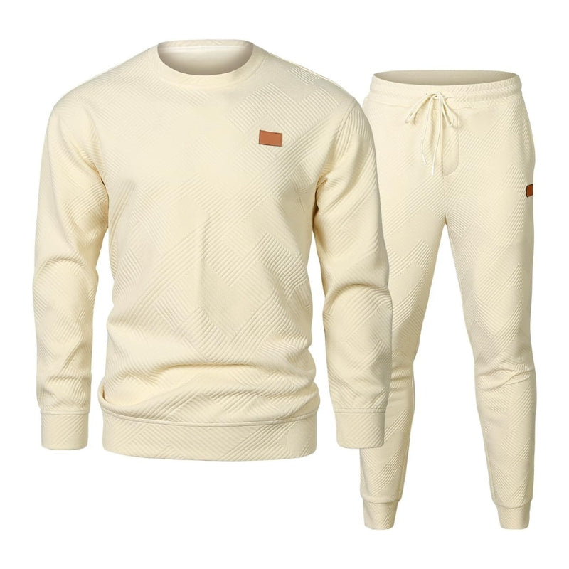 Essential men's clothing: 2-piece crew neck sweatshirt and joggers set. Comfortable & stylish.