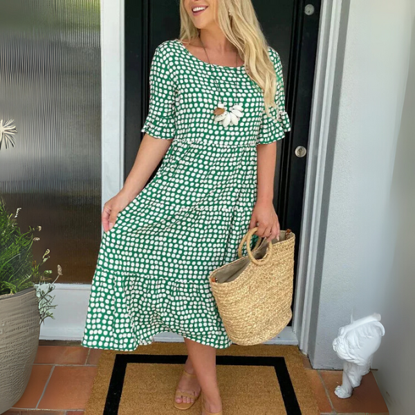 Chic tiered midi dress for women, offering ultimate comfort and style.